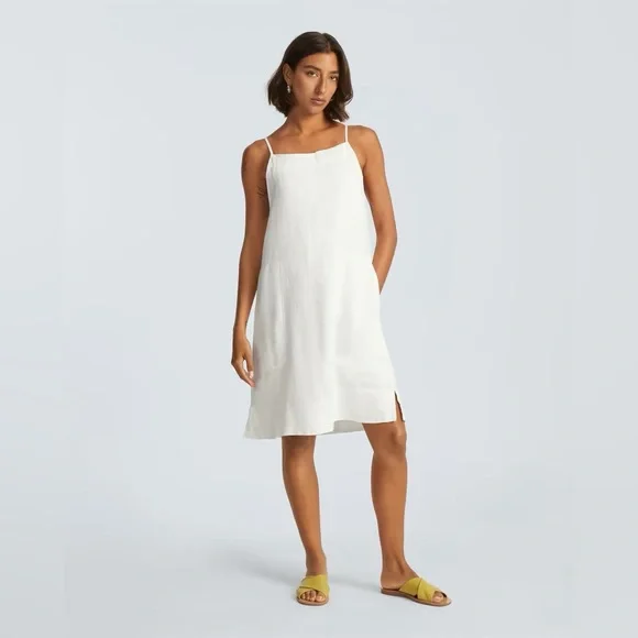 [EUC] $78 EVERLANE The Linen Apron Dress in White Linen. Size Small